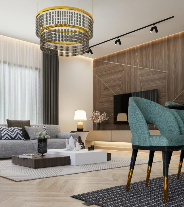 Stylish modern living room with elegant decor and luxurious furnishings.